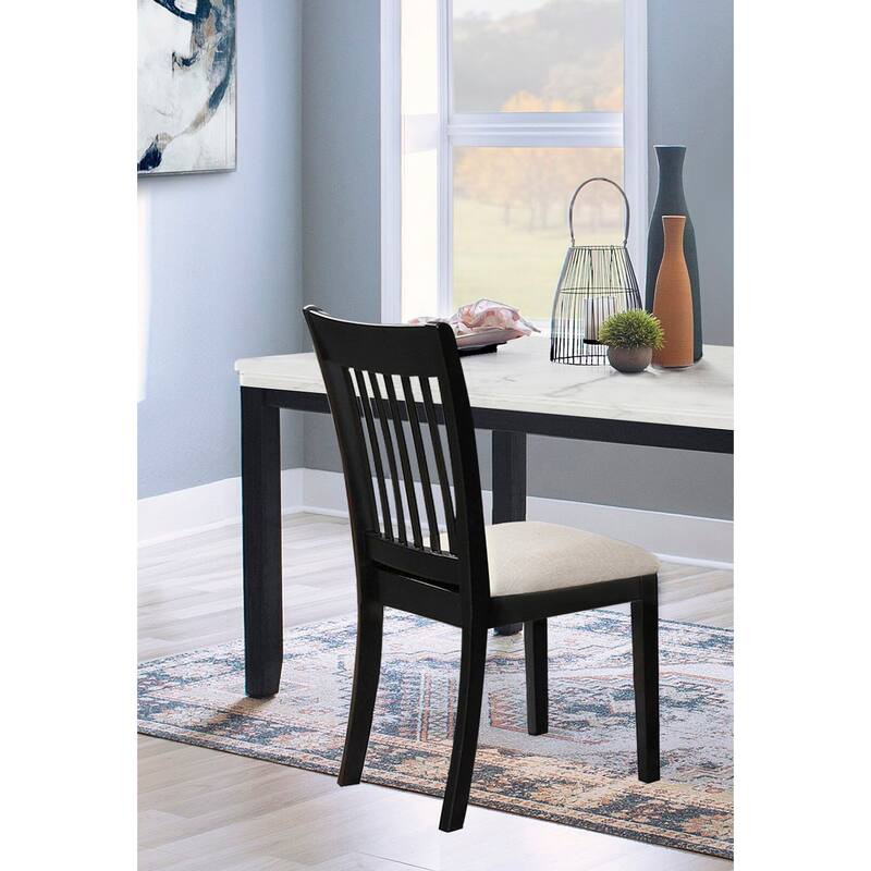 Dining Chairs Set of 2, Wooden Upholstered Kitchen Chairs, Breakfast Chairs with Slatted Back and Rubber Wood Frame
