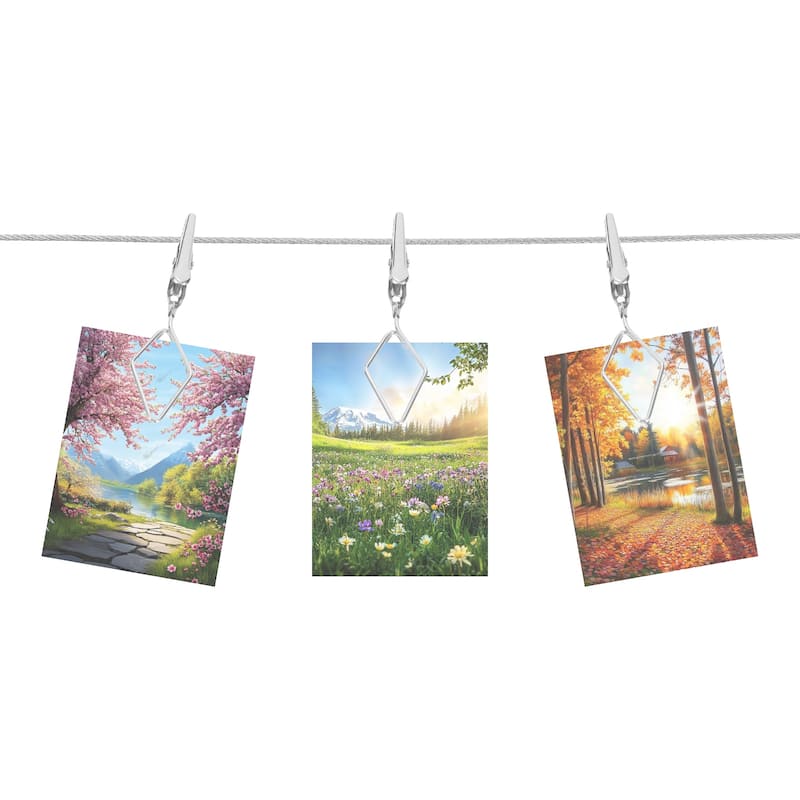 5Ft Wall Hanging Photo Display Cable Wire Rod with 10 Rhombus Clips