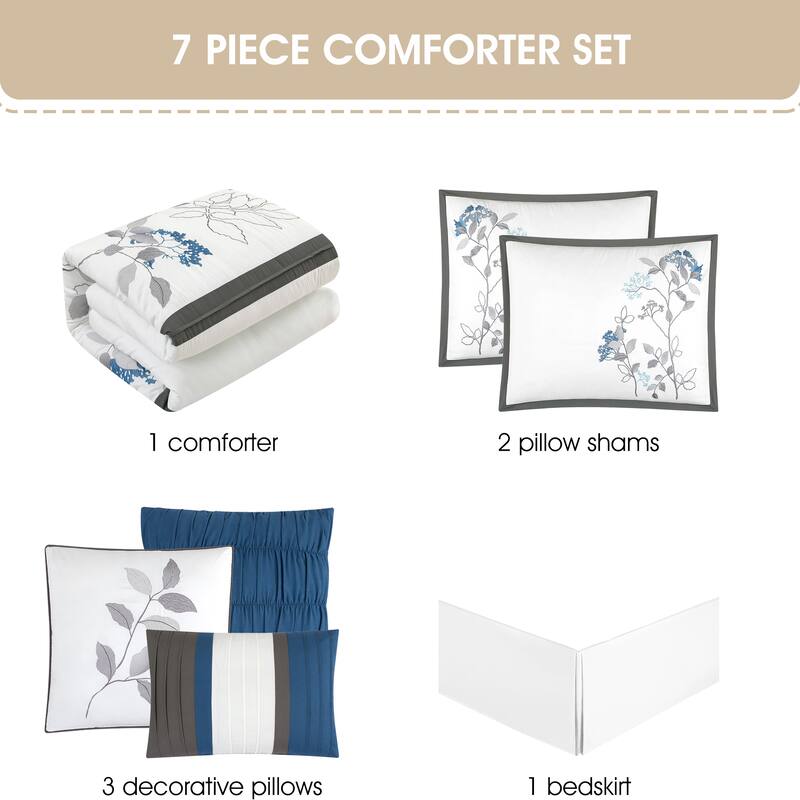 Nanshing Tracy 7-Piece Minimalist Botanical Comforter Set
