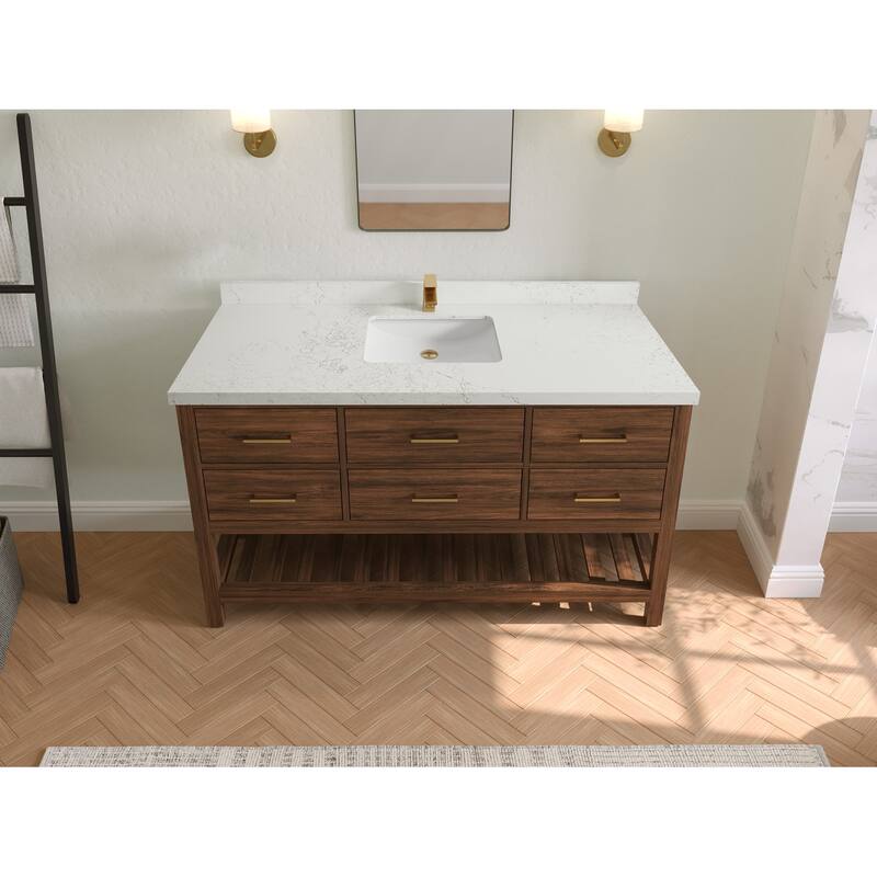 Willow Collections 60 in. W x 22 in. D Parker Solid Teak Single Sink Bathroom Vanity with Countertop