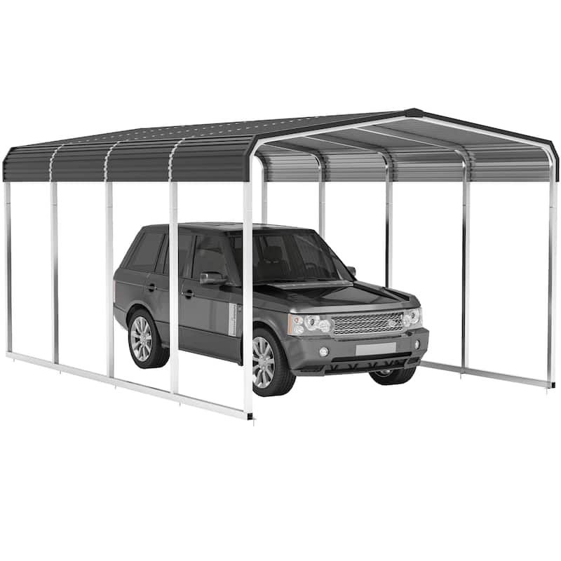 Moasis Metal Carport, Heavy Duty Car Garage with Galvanized Steel Roof, Extra Large Metal Car Shelter Shade - 10' X 15' - Grey