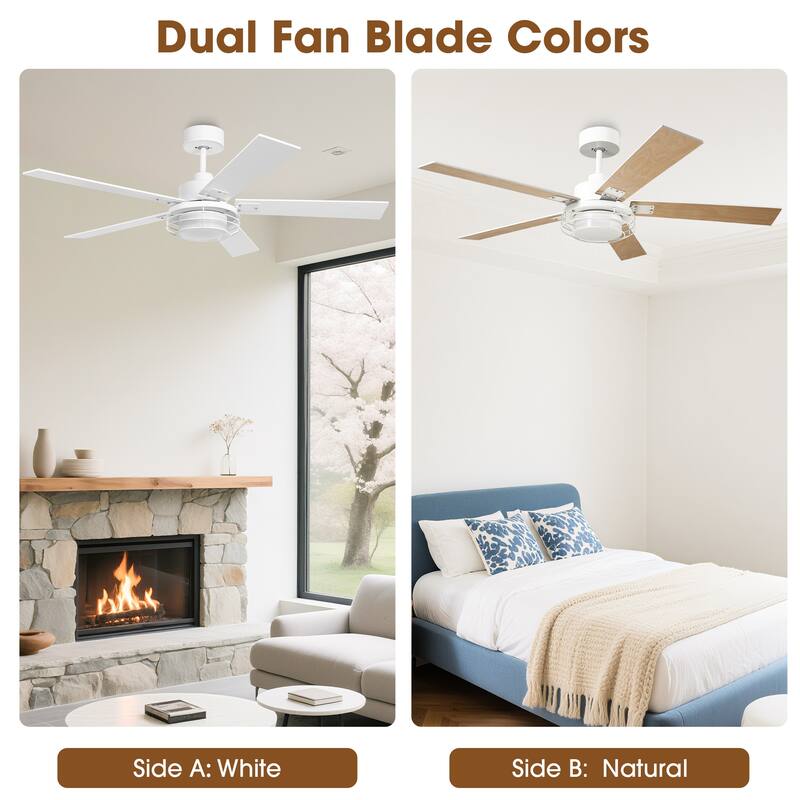 52 in. Matte White Integrated LED Dimmable Ceiling Fan with Light and Remote - 52" D x 52" W x 15.2" H