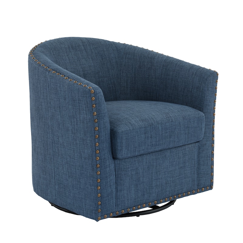 Modern Swivel Barrel Chair with Nailhead Trim