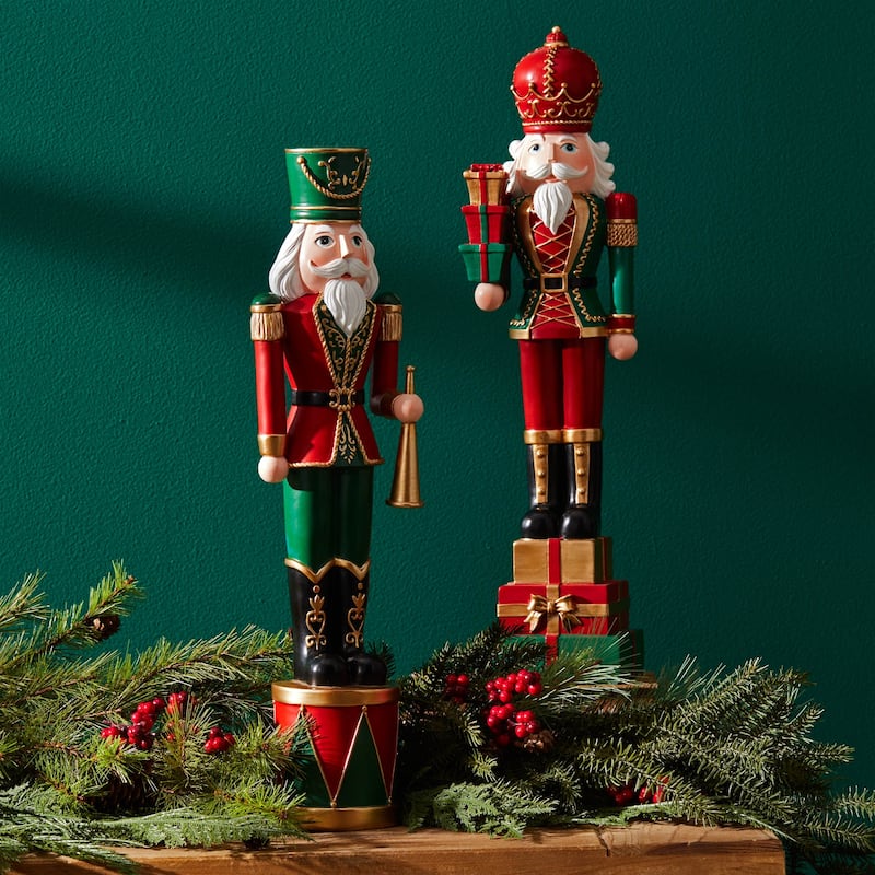 Polyresin Nutcracker Soldier Set of 2 with Gold Accents and 19 inches Height - 5” x 3.5” x 19” (L x W x H)