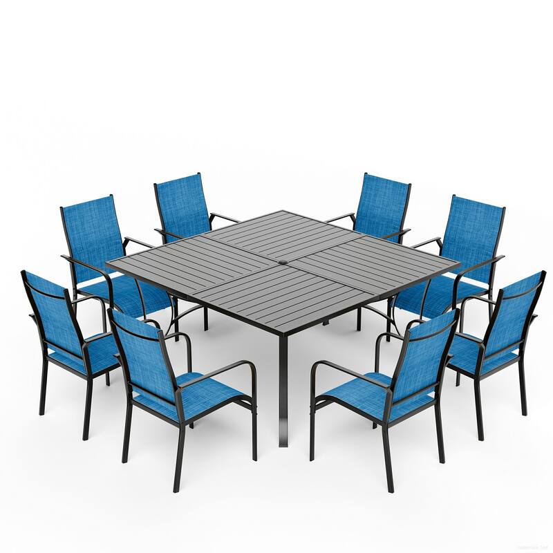 Patio Dining Set, Outdoor Dining Table and Chairs Set with Textilene Chairs, Adjustable Umbrella Hole for Garden, Backyard