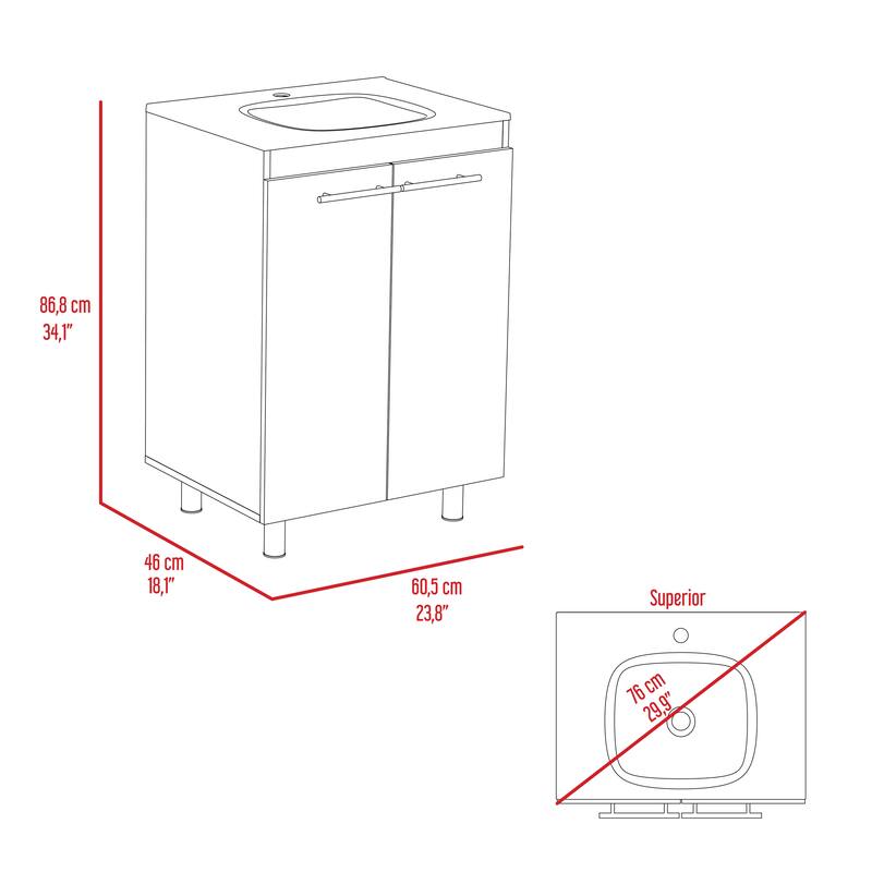 Light Oak 2-Door Rectangle Freestanding Vanity Cabinet with Drop-In Sink and 2 Shelves, Compact Bathroom Storage