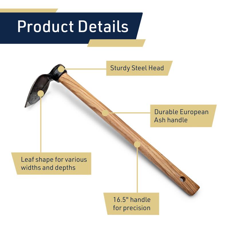 Kings County Tools Hoe Garden Tool - 16.5” Leaf-Shaped Steel Garden Hoe