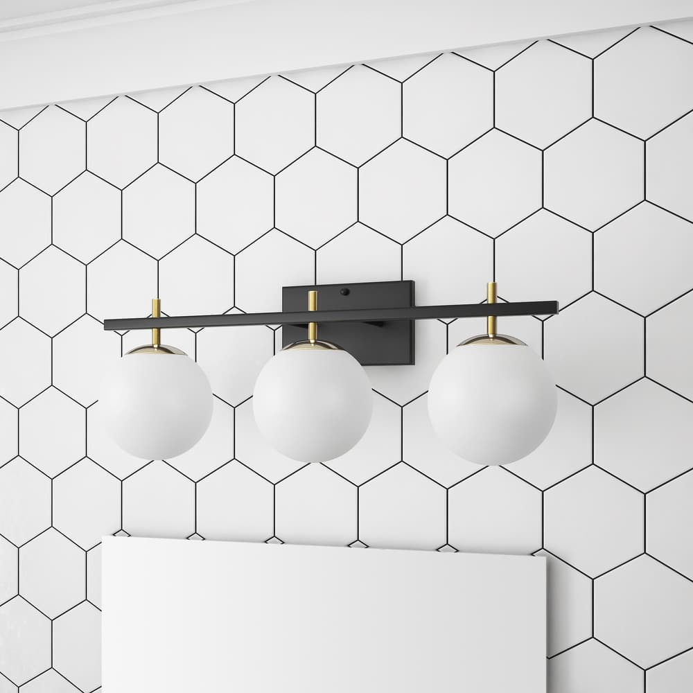 Modern Black 3-Light Ball White Glass Shade Vanity Lighting
