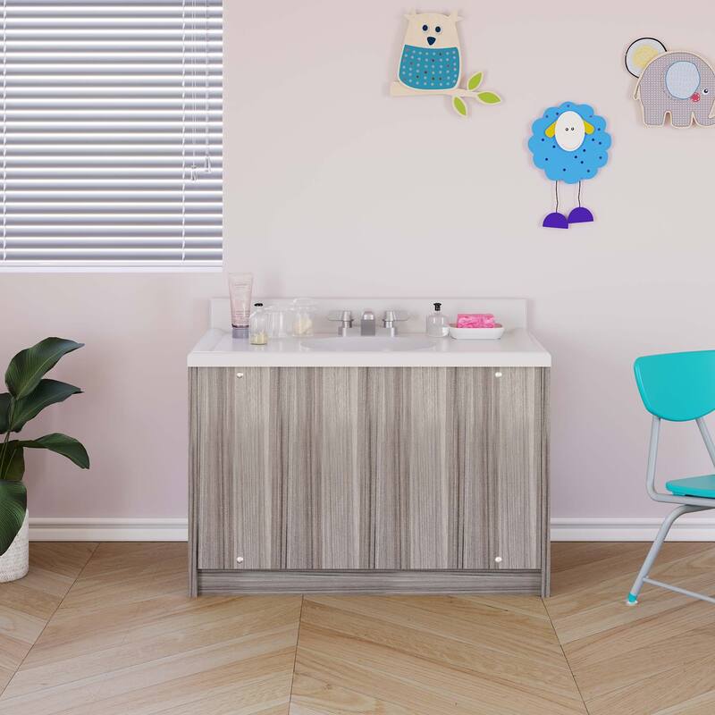 Tot Mate Double Laminate Floor Vanity - 49" x 21" x 21.5"; Unassembled - Shadow Elm Gray