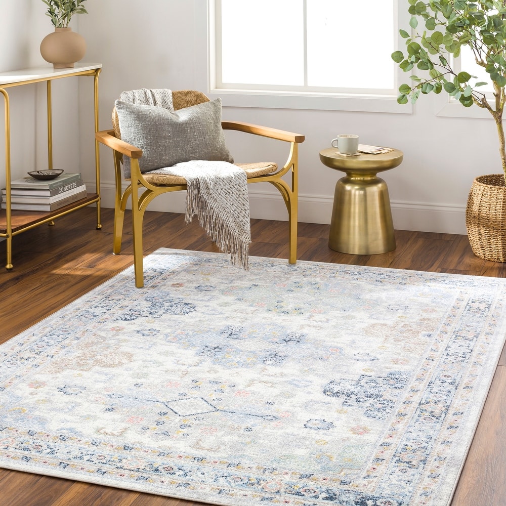 Livabliss Lavadora Faded Medallion Machine Washable Area Rug