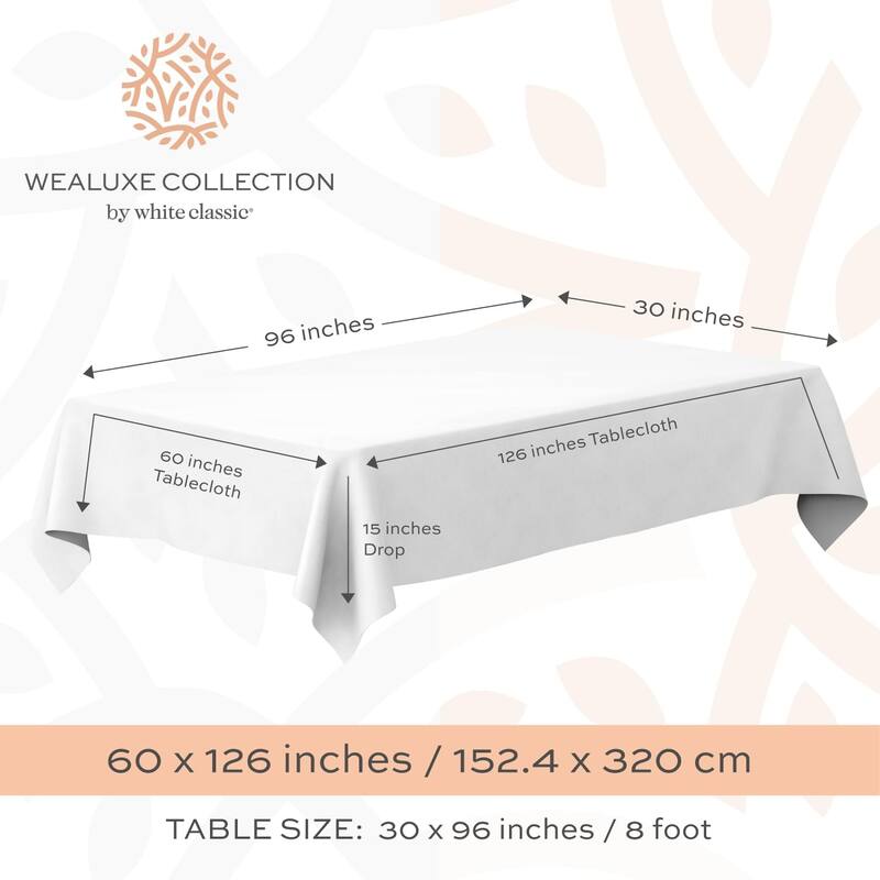 White Classic Table Cloths for 6 Foot Folding Tables 2 Pack, Tablecloths Rectangular, Washable Poly Fabric Cloth