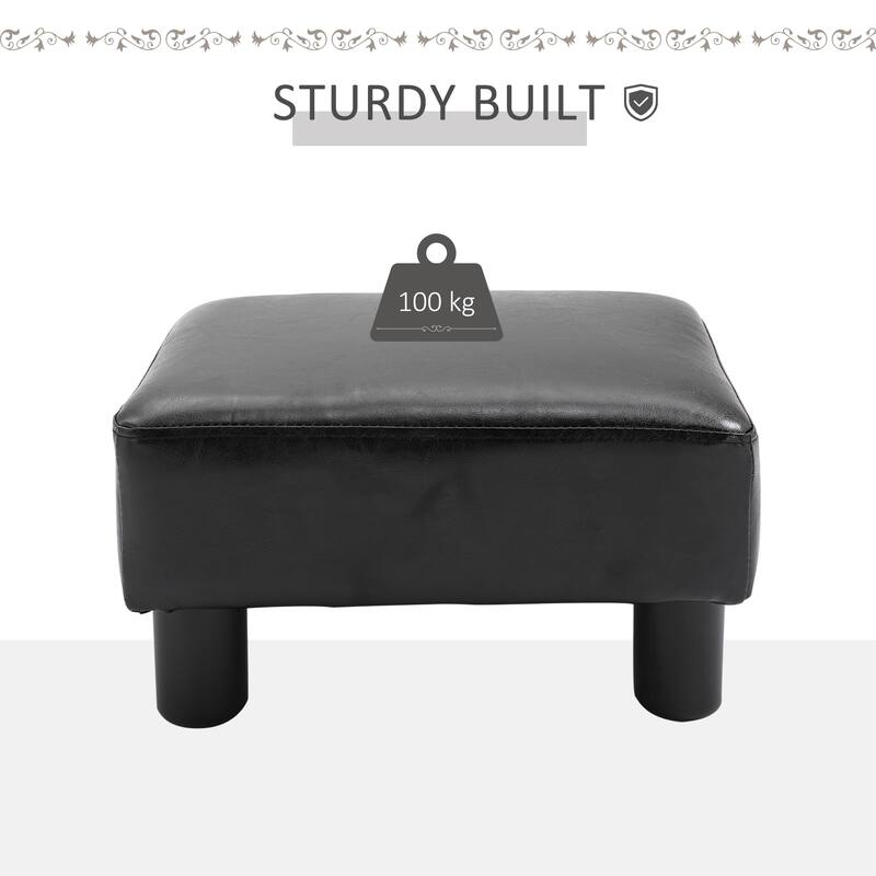 HOMCOM Modern Faux Leather Upholstered Rectangular Ottoman Footrest with Padded Foam Seat and Plastic Legs