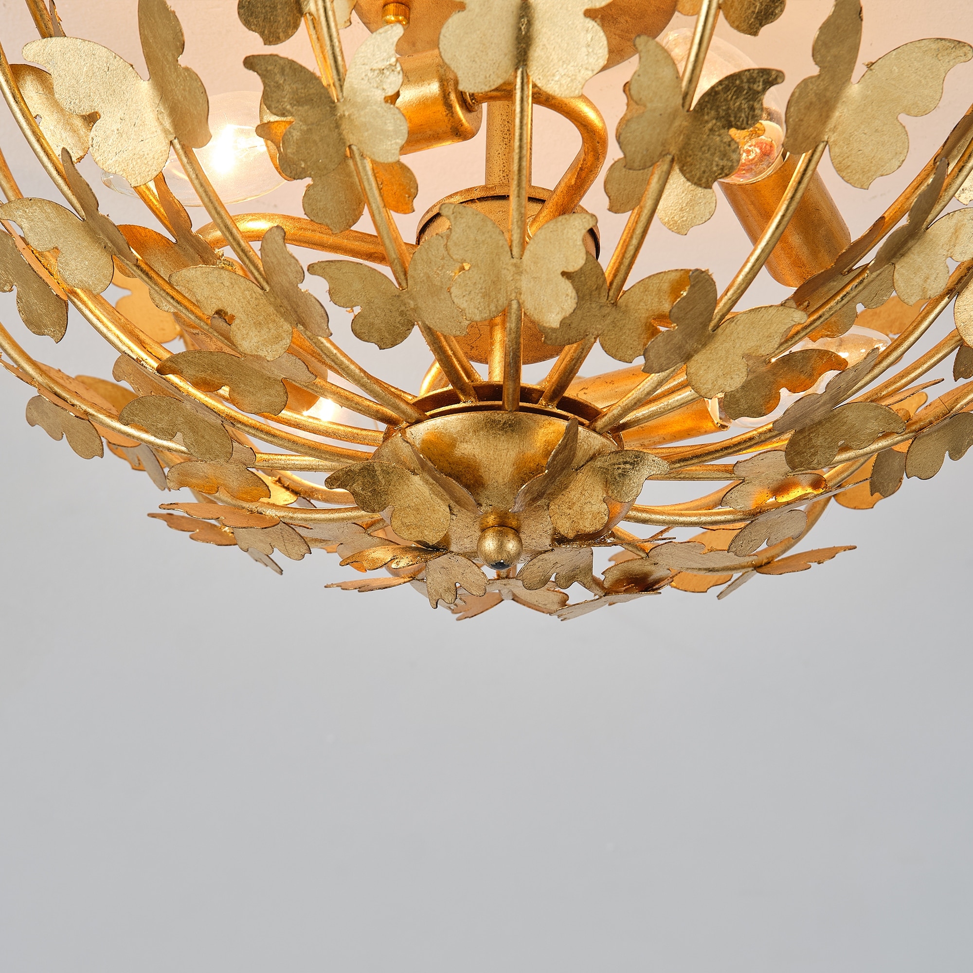 Antique Gold Butterfly Bowl 4-Light Semi Flush Mount Ceiling Light