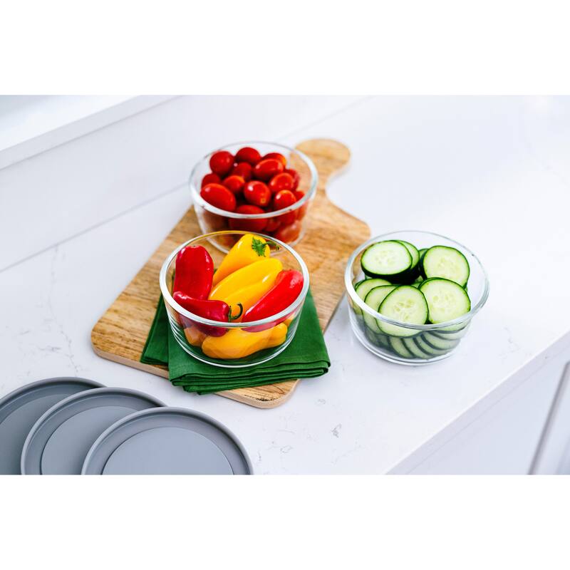 Glass Food Storage Containers Set - Round, 2-Cup (16oz) BPA-Free, Microwave & Oven Safe, Airtight Lids