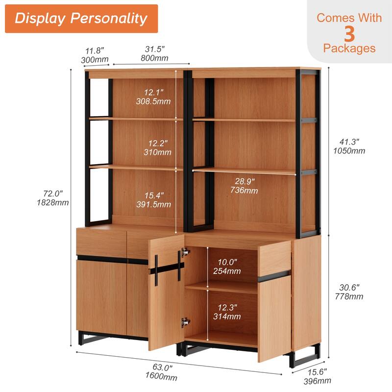 WAMPAT Modern 72" Tall Bookcase with Metal Base and Adjustable Shelves, Library Book Shelf with Storage Cabinet