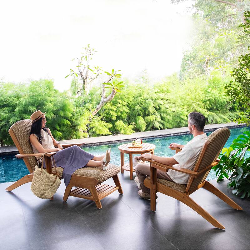 Cambridge Casual Camden Teak Patio Adirondack Chair Set with Padded Woven Seat - FREE Patio Cover