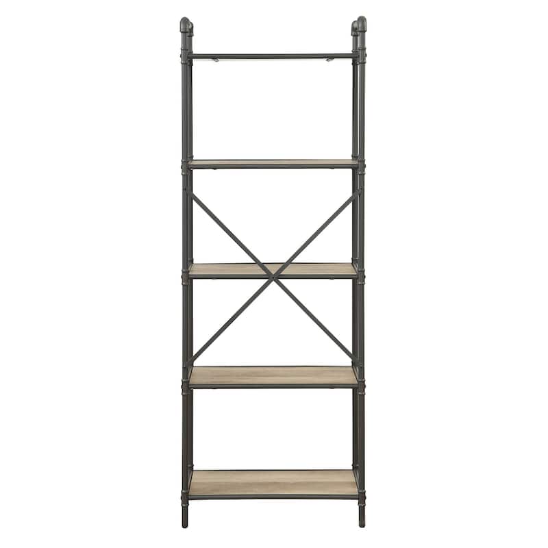 Vendone Antique Oak and Sandy Grey 5-tier Bookcase
