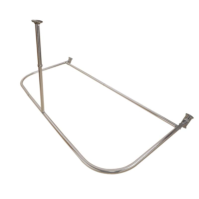 Utopia Alley Rustproof Aluminum D-shape Shower Rod With Ceiling Support for Freestanding Tubs, 60 * 25 in - Nickel