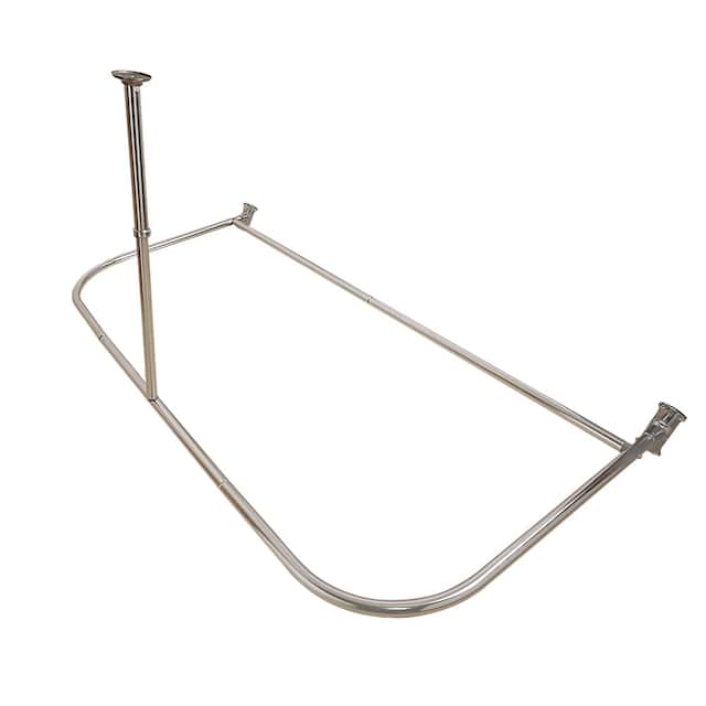 Utopia Alley Rustproof Aluminum D-shape Shower Rod With Ceiling Support for Freestanding Tubs, 60 Inch Large Size by 25 Inch - Nickel