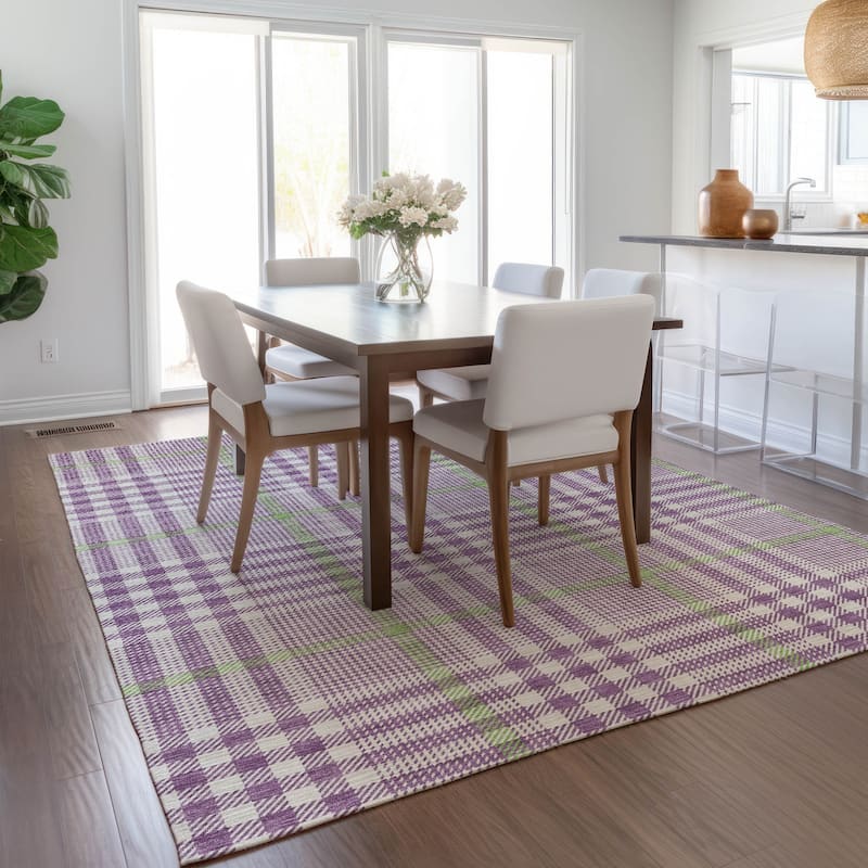 Machine Washable Indoor/ Outdoor Plaid Chantille Rug