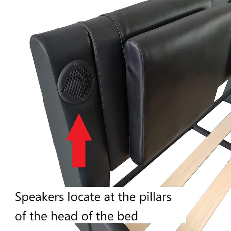 Black King Faux Leather Bed with LED, Music & USB