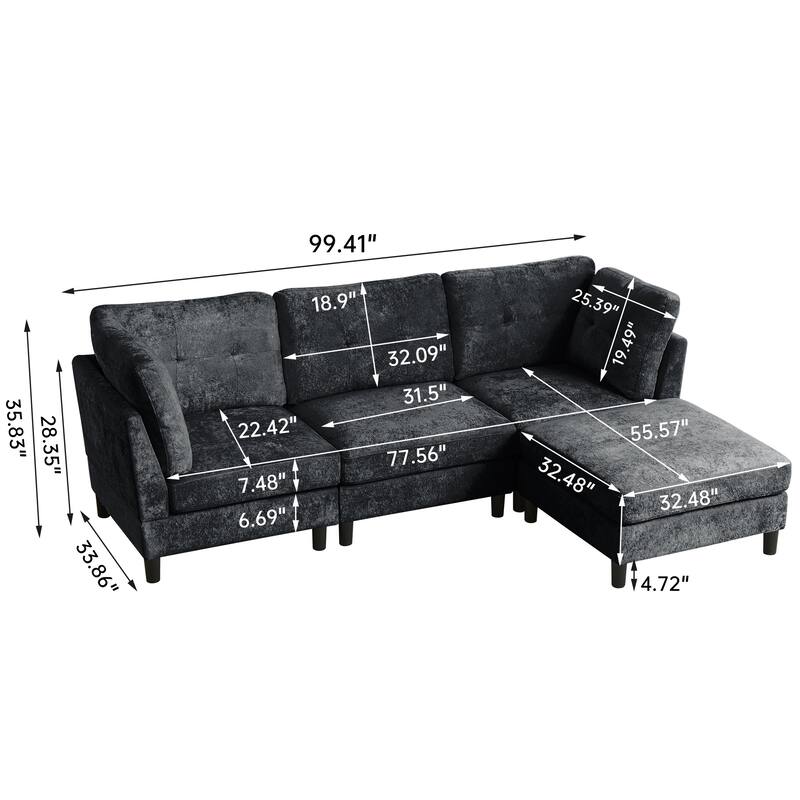 99.41" Chenille High Armrest L Shaped Sofa