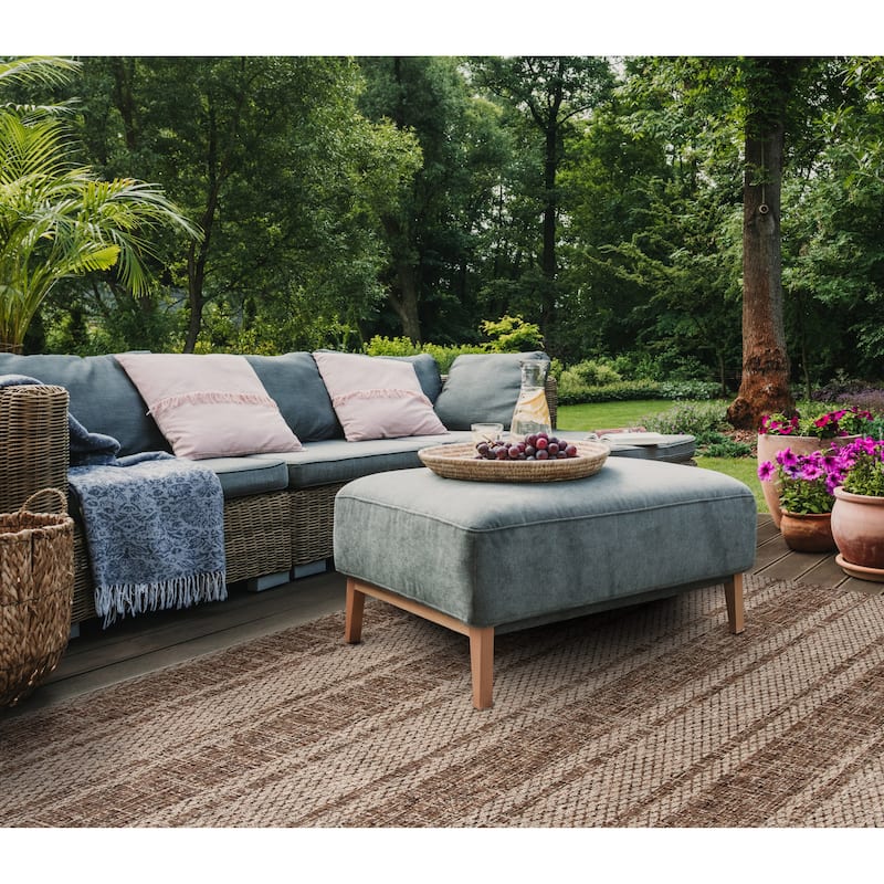 SAFAVIEH, Courtyard Marlotte Stripe Indoor/ Outdoor Waterproof Patio Backyard