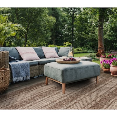 SAFAVIEH, Courtyard Marlotte Stripe Indoor/ Outdoor Waterproof Patio Backyard