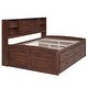 preview thumbnail 9 of 7, Full Size Wooden Captain Bed with Shelves, Drawers and Cabinets, Antique Brown