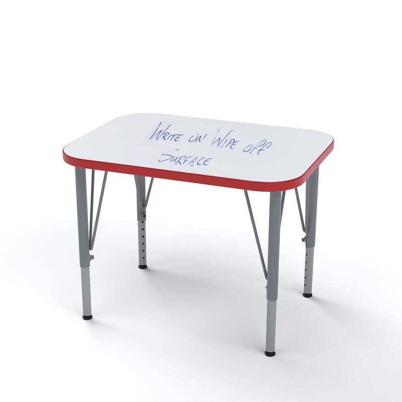 Tot Mate Versa Kids Desk Rectangle 27" x 20" Classroom Table - Adjustable Height 14-23" - Write On Wipe Off - White/Red