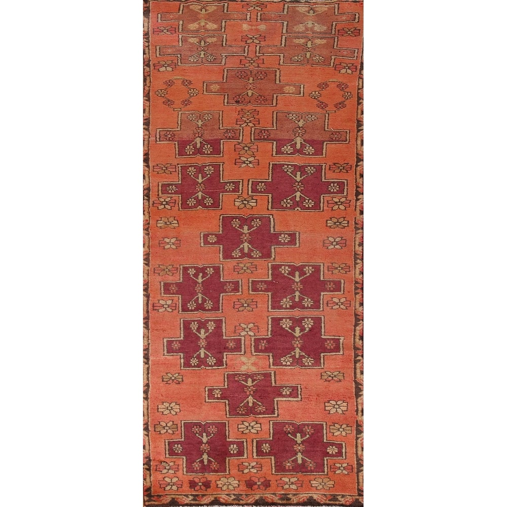 Meshkin Persian Vintage Runner Rug Handmade Wool Carpet - 3'1"x 9'6"