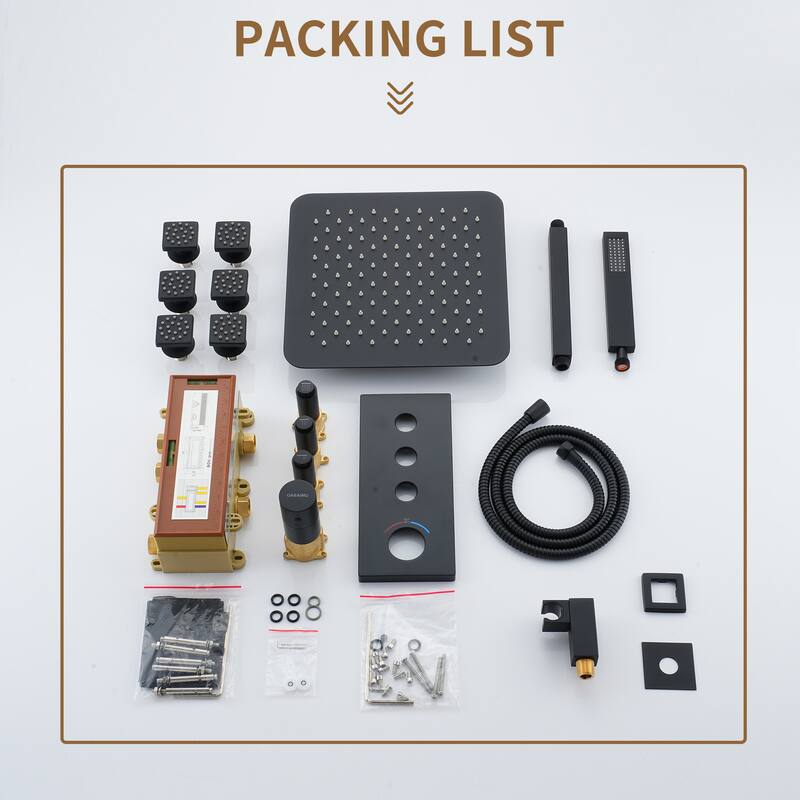 3 Functions 12 Inch Ceiling Mounted Thermostatic Shower System in Matte Black