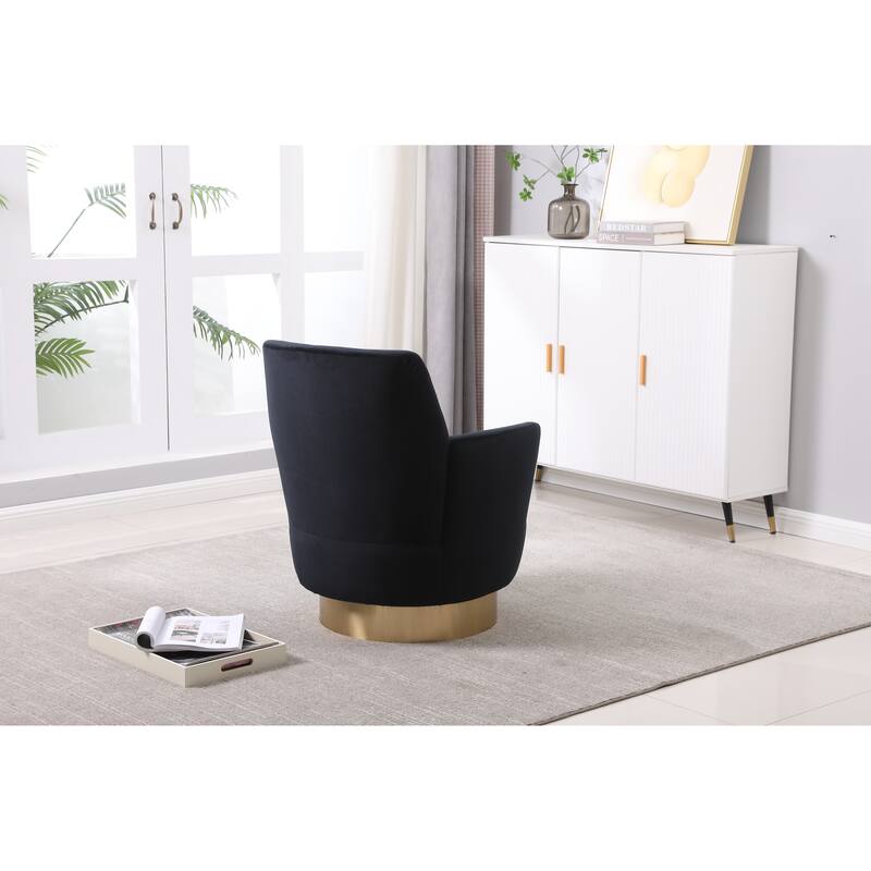 Velvet Swivel Barrel Chair with Gold Base & High-Density Foam