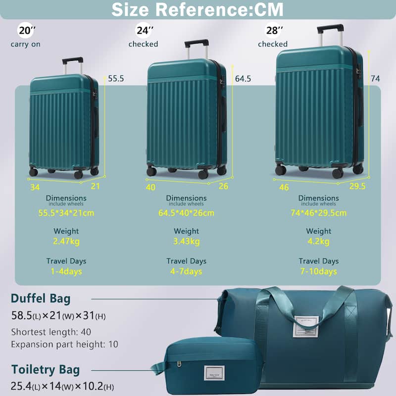 Luggage Set 5 Piece, Hardside Carry on Suitcase , Expandable Luggage with Travel Bags Spinner Wheels TSA Lock