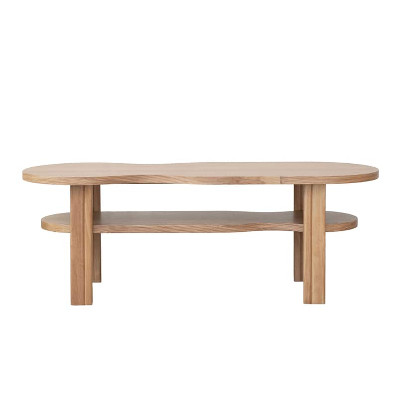Oak Wood Veneer and Rubberwood Coffee Table with Shelf - Natural - MDF
