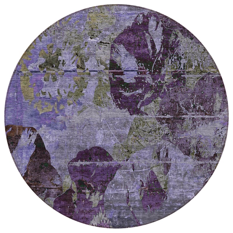 Machine Washable Indoor/ Outdoor Abstract Leaves Chantille Rug