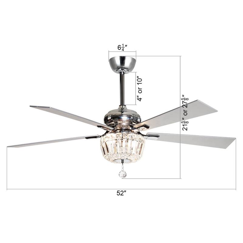 52-inch Chrome 2-Light Crystal Ceiling Fan with Remote