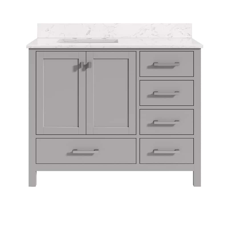 StarrySky 42 inch Undermount Left Sink Bathroom Vanity with Engineered Carrara Marble Top - 42 inch - Grey