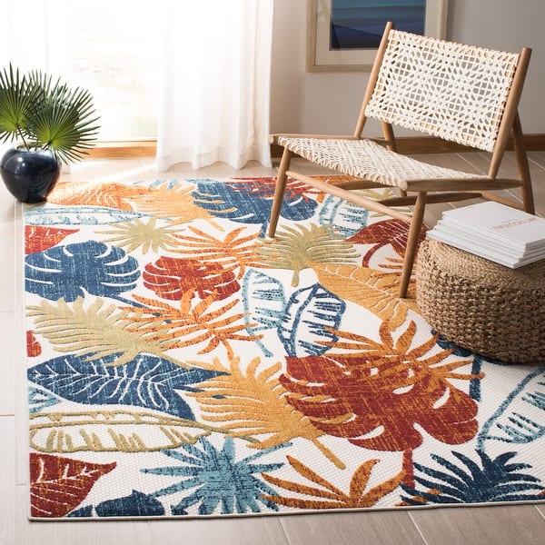 slide 2 of 3, SAFAVIEH Cabana Leala Indoor/ Outdoor Waterproof Patio Floral Rug 2' x 4' - Creme/Red