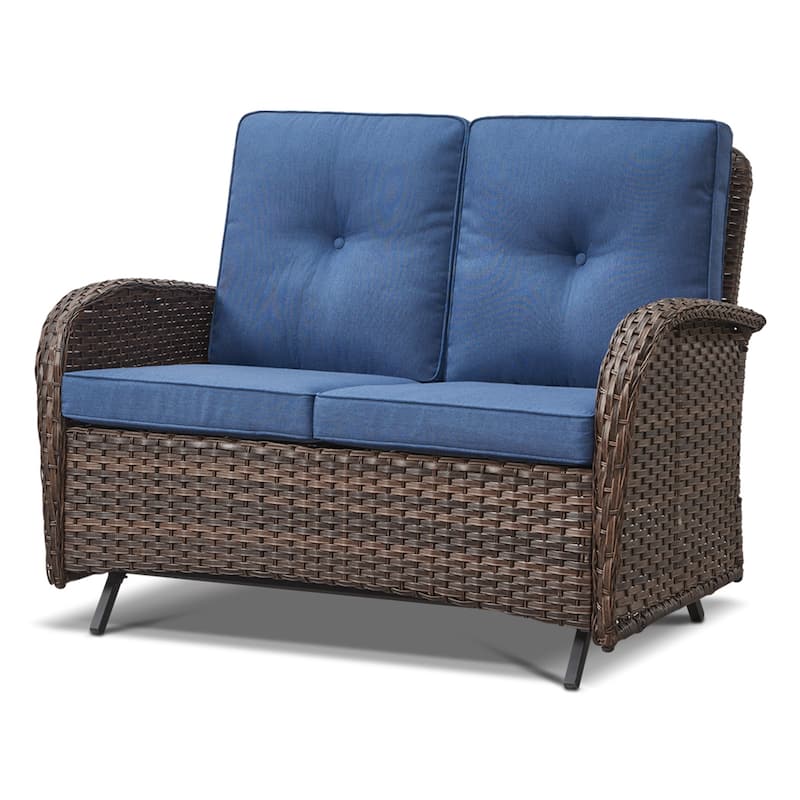 2 Pieces Outdoor Wicker Patio Glider Loveseat with Coffee Table