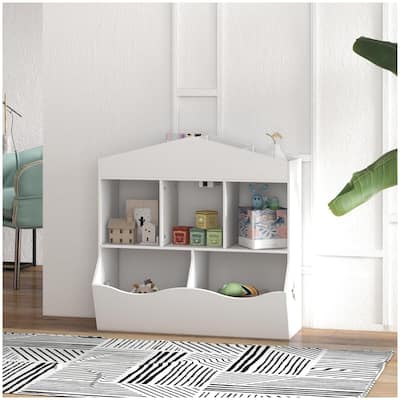 Kids Toy Storage Organizer with Bookshelf and Multifunctional Cabinet for Playroom and Bedroom