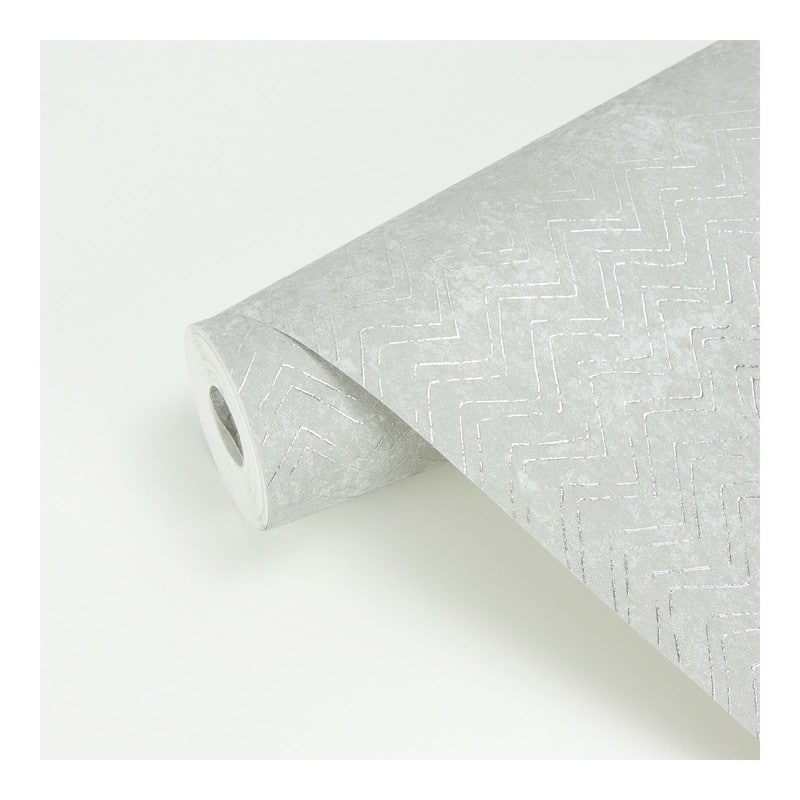 Brewster Luna Silver Distressed Chevron Wallpaper - 27.5 x 396 x 0.025