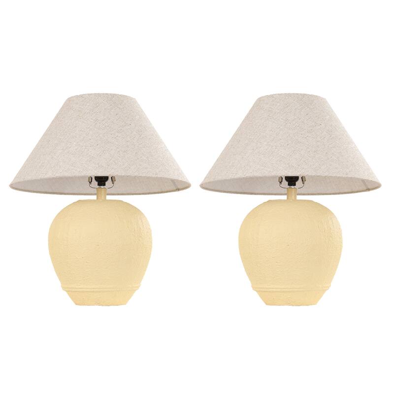Modern Ceramic Table Lamp with Cone Linen Shade - Standard:18"Wx18"Dx21.1"H - Yellow-2SET