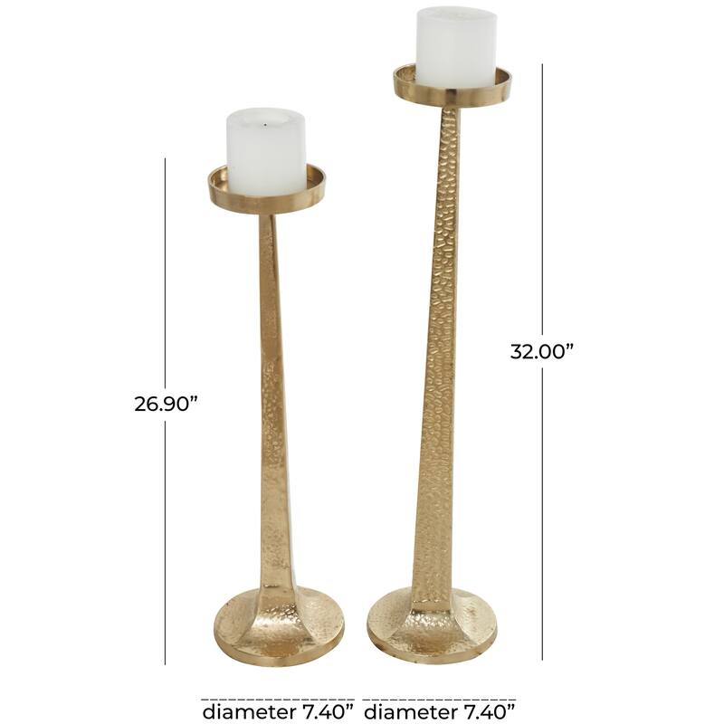 Gold Aluminum Metal Tall Hammered Candle Holder (Set of 2)