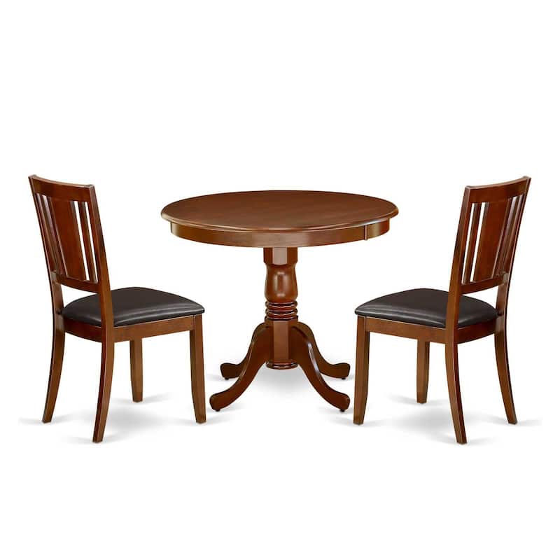 Asian Dining Set 3pc - Round Table & 2 Chairs - 36 Inch - Mahogany Finish - Modern Furniture