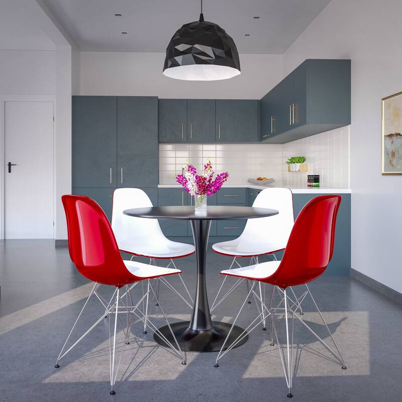 5-Piece Dining Set with 35" Round MDF Table and 4 ABS Plastic Side Chair in Chrome