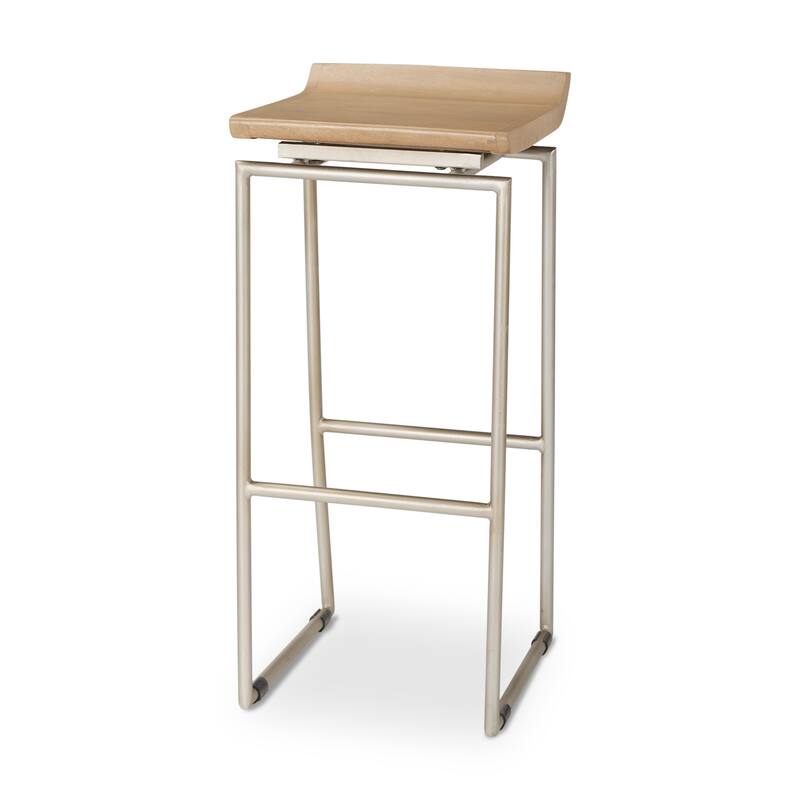 HomeRoots 31" Natural and Silver Solid Wood and Iron Low Back Bar Height Bar Chair