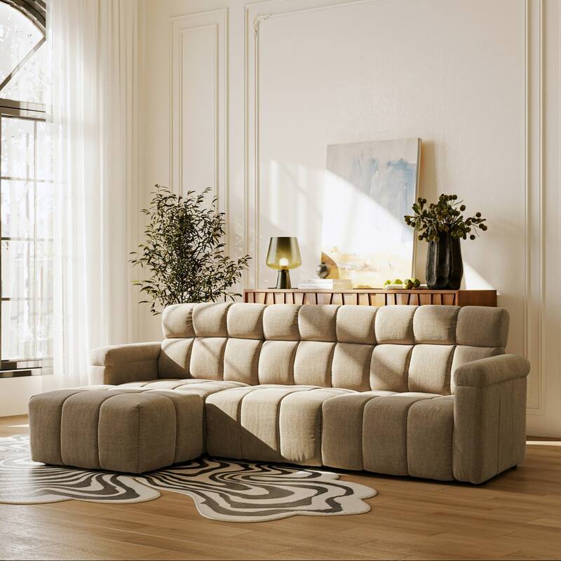 4-Seater Chenille Sectional Sofa with Chaise, High Back L-Shaped Couch, Solid Wood Frame & TB117 Certified Fabric