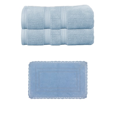 Home Weavers Casual Elegance 100% Soft Cotton 2 Pc Bath Towel Set & 1 Pc 17x24" Bath Rug, Machine Washable & Non Slip (Set of 3)