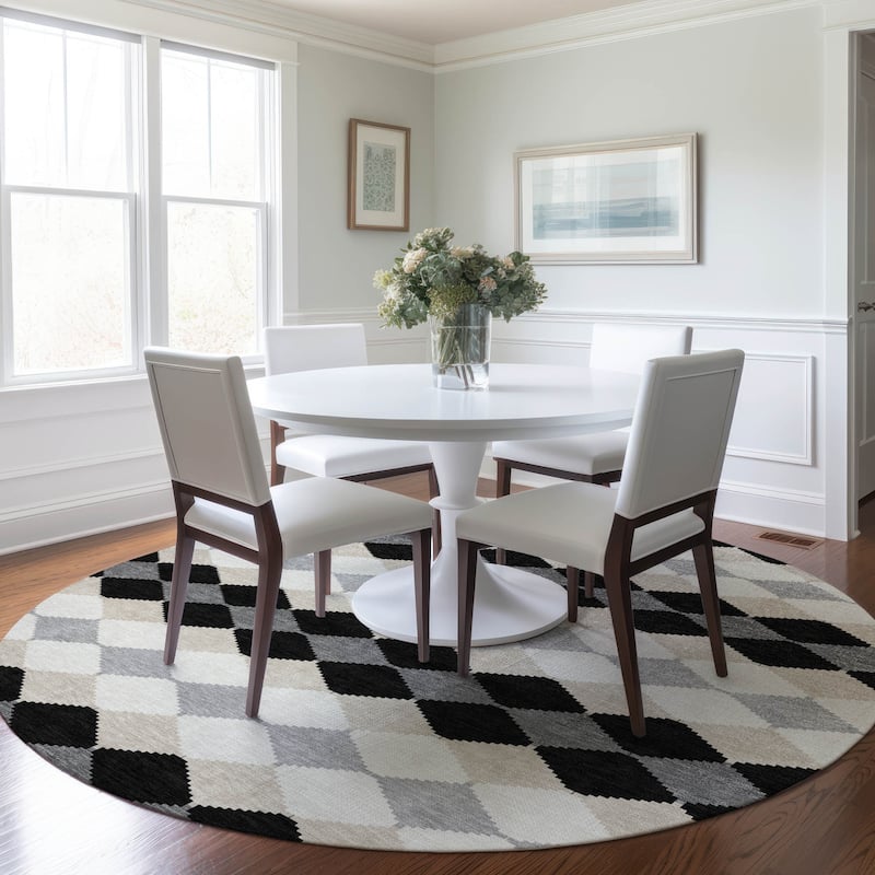Machine Washable Indoor/ Outdoor Modern Mosaic Chantille Rug
